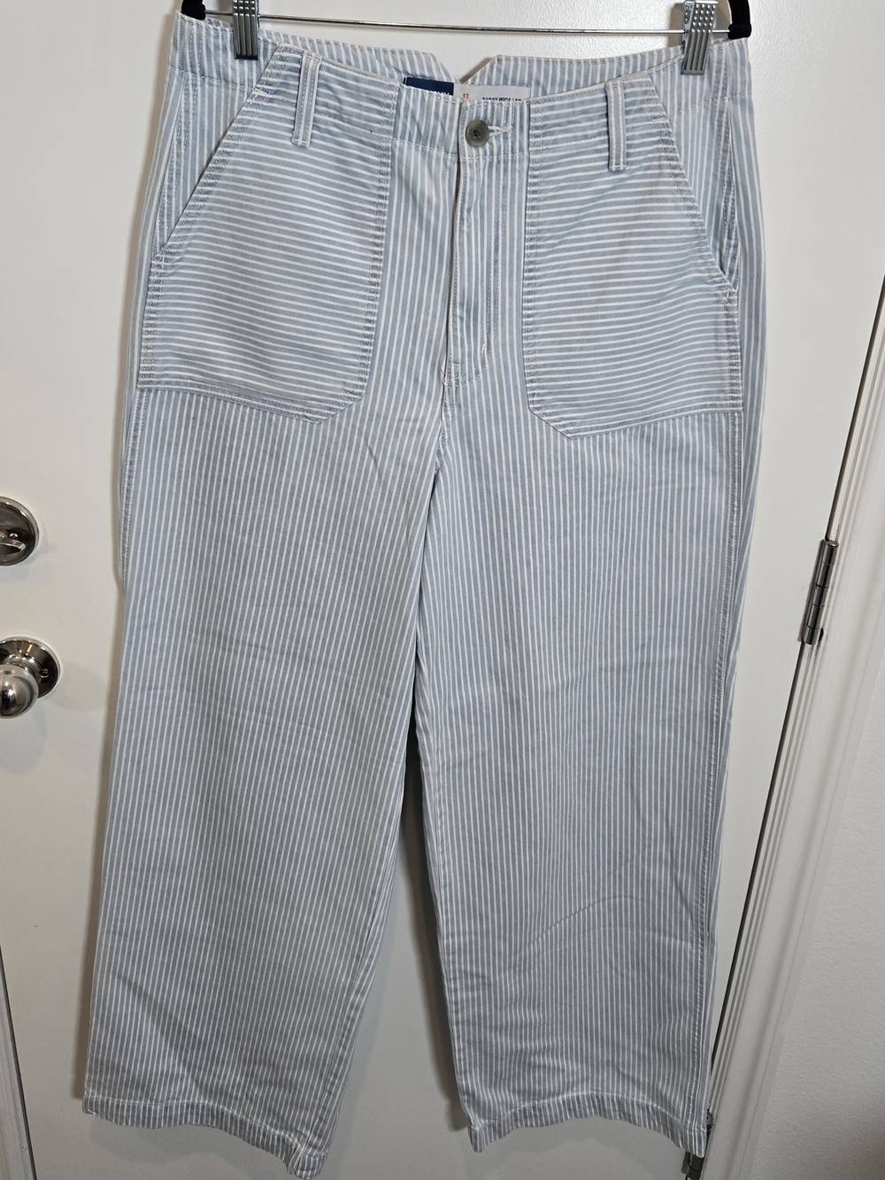 Old Navy Light Blue & White Striped Wide-Leg Jeans